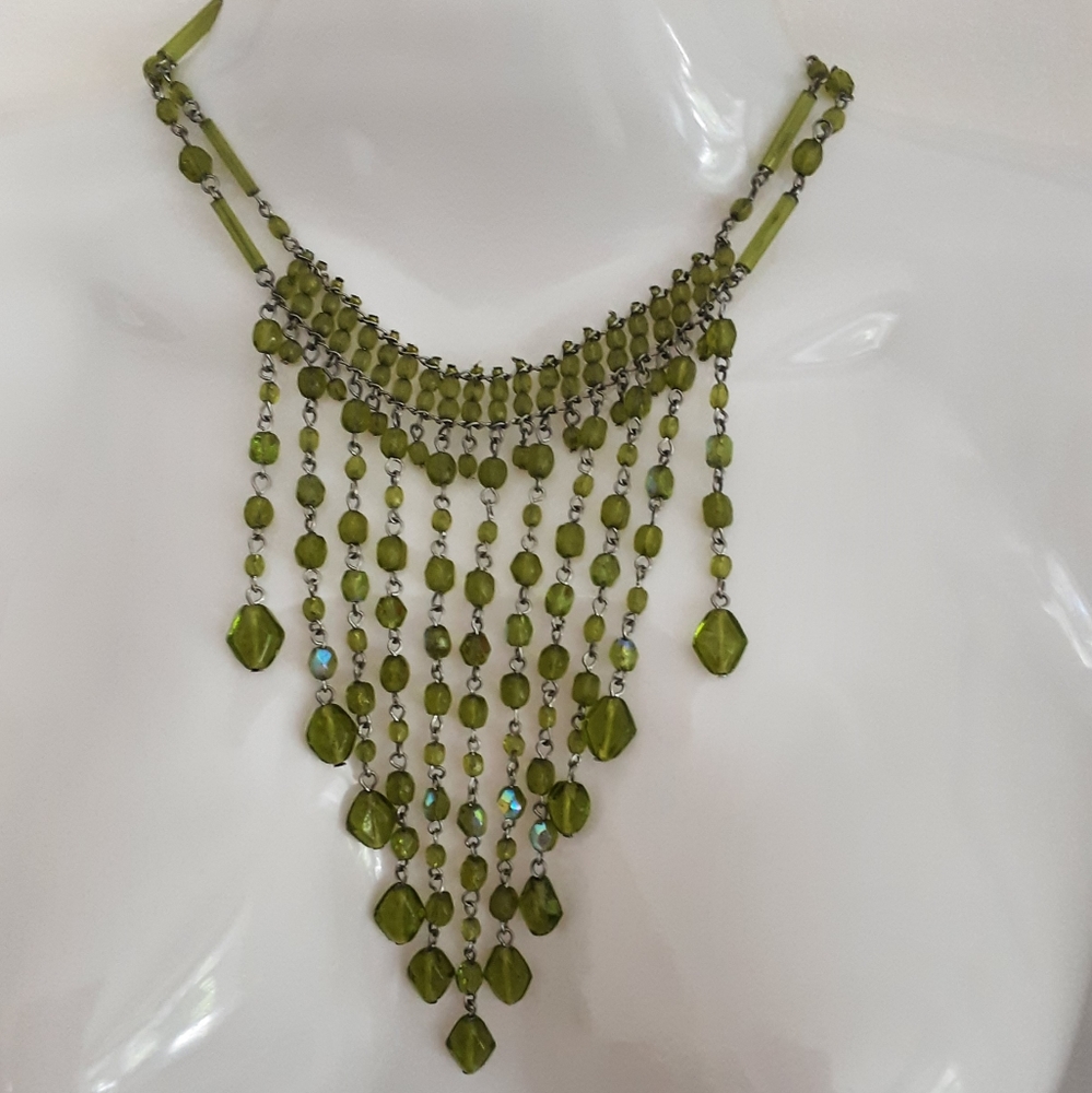 Iridescent Green Chandelier  Necklace